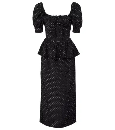 Alessandra Rich Polka-dot peplum silk midi dress | Thumbnail 1 Alessandra Rich Polka-dot peplum silk midi dress | Thumbnail 1