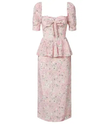 Alessandra Rich Floral peplum silk midi dress | Thumbnail 1 Alessandra Rich Floral peplum silk midi dress | Thumbnail 1