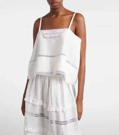 Prada Lace-trimmed linen top | Thumbnail 4 Prada Lace-trimmed linen top | Thumbnail 4