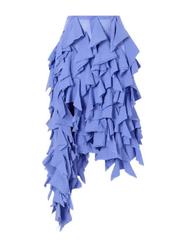 Handkerchief Asymmetric Ruffled Cotton Midi Skirt Handkerchief Asymmetric Ruffled Cotton Midi Skirt