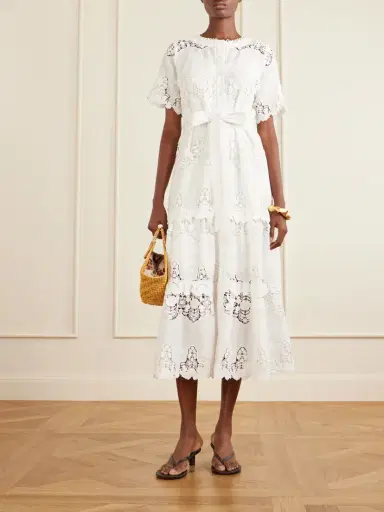 Miguelina Romilly Belted Embroidered Cotton And Linen-blend Midi Dress | Thumbnail 2 Miguelina Romilly Belted Embroidered Cotton And Linen-blend Midi Dress | Thumbnail 2