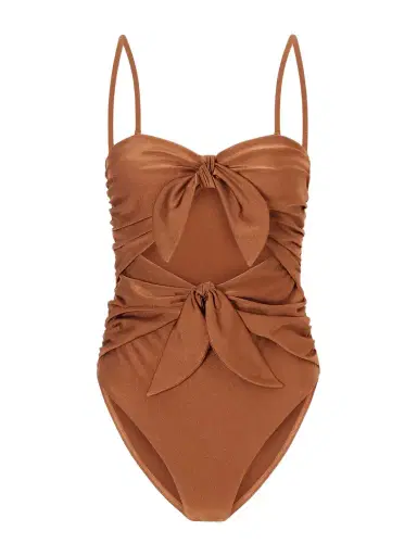 Zimmermann Aster Knot-detailed Gathered Swimsuit | Thumbnail 1 Zimmermann Aster Knot-detailed Gathered Swimsuit | Thumbnail 1