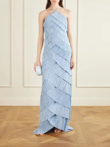 Cult Gaia Marsla Plissé-satin Halterneck Maxi Dress | Thumbnail 2 Cult Gaia Marsla Plissé-satin Halterneck Maxi Dress | Thumbnail 2