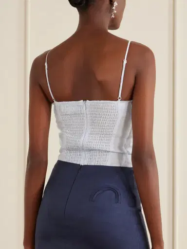 SHUSHU/TONG Bow-embellished Ruched Linen Bustier Bodysuit | Thumbnail 3 SHUSHU/TONG Bow-embellished Ruched Linen Bustier Bodysuit | Thumbnail 3