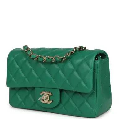 Chanel Chanel Mini Classic Rectangular Flap Bag Green Lambskin Light Gold Hardware | Thumbnail 5 Chanel Chanel Mini Classic Rectangular Flap Bag Green Lambskin Light Gold Hardware | Thumbnail 5