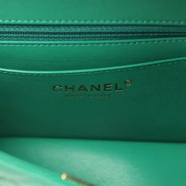 Chanel Chanel Mini Classic Rectangular Flap Bag Green Lambskin Light Gold Hardware | Thumbnail 9 Chanel Chanel Mini Classic Rectangular Flap Bag Green Lambskin Light Gold Hardware | Thumbnail 9