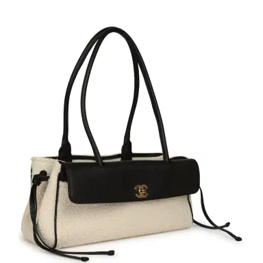 Chanel Chanel Small "Urban Essential" East West Shopping Tote Black Calfskin and White Tweed Boucle Gold Hardware | Thumbnail 2 Chanel Chanel Small "Urban Essential" East West Shopping Tote Black Calfskin and White Tweed Boucle Gold Hardware | Thumbnail 2