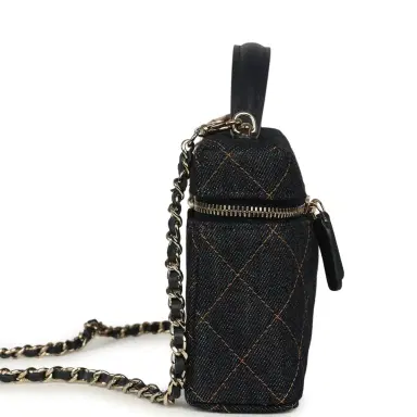 Chanel Chanel Top Handle Long Vanity Case with Chain Dark Blue Denim Light Gold Hardware | Thumbnail 3 Chanel Chanel Top Handle Long Vanity Case with Chain Dark Blue Denim Light Gold Hardware | Thumbnail 3