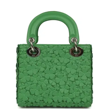 Dior Christian Dior Mini Lady Dior Bag "Clover" Shamrock Lucky Green Lambskin Silver Hardware | Thumbnail 4 Dior Christian Dior Mini Lady Dior Bag "Clover" Shamrock Lucky Green Lambskin Silver Hardware | Thumbnail 4