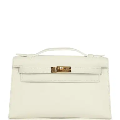 HERMÈS Hermes Kelly Pochette White Swift Gold Hardware | Thumbnail 1 HERMÈS Hermes Kelly Pochette White Swift Gold Hardware | Thumbnail 1