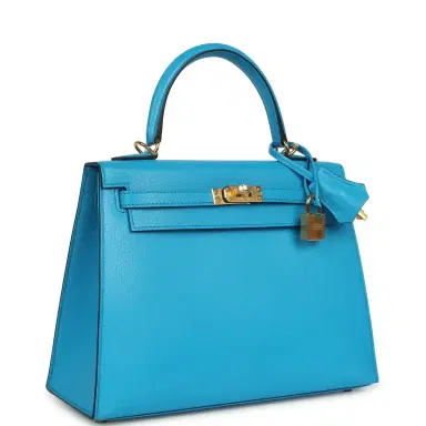 HERMÈS Hermes Kelly Sellier 25 Bleu Frida Chevre Mysore Gold Hardware | Thumbnail 2 HERMÈS Hermes Kelly Sellier 25 Bleu Frida Chevre Mysore Gold Hardware | Thumbnail 2