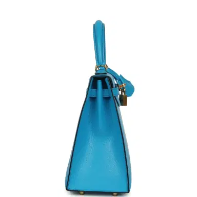 HERMÈS Hermes Kelly Sellier 25 Bleu Frida Chevre Mysore Gold Hardware | Thumbnail 3 HERMÈS Hermes Kelly Sellier 25 Bleu Frida Chevre Mysore Gold Hardware | Thumbnail 3