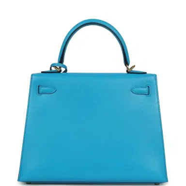 HERMÈS Hermes Kelly Sellier 25 Bleu Frida Chevre Mysore Gold Hardware | Thumbnail 4 HERMÈS Hermes Kelly Sellier 25 Bleu Frida Chevre Mysore Gold Hardware | Thumbnail 4