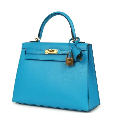 HERMÈS Hermes Kelly Sellier 25 Bleu Frida Chevre Mysore Gold Hardware | Thumbnail 5 HERMÈS Hermes Kelly Sellier 25 Bleu Frida Chevre Mysore Gold Hardware | Thumbnail 5