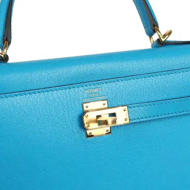 HERMÈS Hermes Kelly Sellier 25 Bleu Frida Chevre Mysore Gold Hardware | Thumbnail 7 HERMÈS Hermes Kelly Sellier 25 Bleu Frida Chevre Mysore Gold Hardware | Thumbnail 7