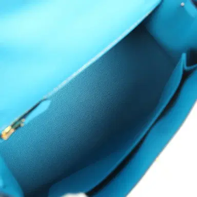 HERMÈS Hermes Kelly Sellier 25 Bleu Frida Chevre Mysore Gold Hardware | Thumbnail 8 HERMÈS Hermes Kelly Sellier 25 Bleu Frida Chevre Mysore Gold Hardware | Thumbnail 8