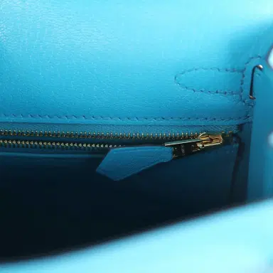 HERMÈS Hermes Kelly Sellier 25 Bleu Frida Chevre Mysore Gold Hardware | Thumbnail 9 HERMÈS Hermes Kelly Sellier 25 Bleu Frida Chevre Mysore Gold Hardware | Thumbnail 9