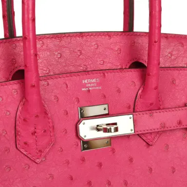 HERMÈS Pre-owned Hermes Birkin 30 Rose Tyrien Ostrich Palladium Hardware | Thumbnail 7 HERMÈS Pre-owned Hermes Birkin 30 Rose Tyrien Ostrich Palladium Hardware | Thumbnail 7