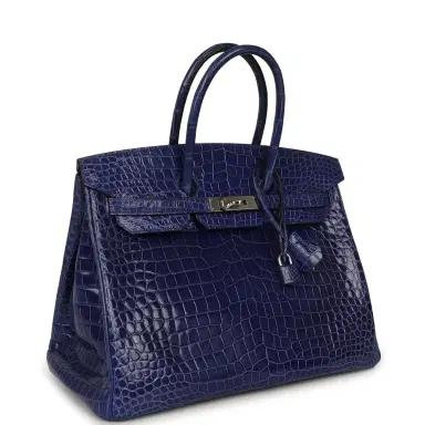 HERMÈS Pre-owned Hermes Birkin 35 Bleu Electric Shiny Porosus Crocodile Palladium Hardware | Thumbnail 2 HERMÈS Pre-owned Hermes Birkin 35 Bleu Electric Shiny Porosus Crocodile Palladium Hardware | Thumbnail 2