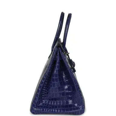 HERMÈS Pre-owned Hermes Birkin 35 Bleu Electric Shiny Porosus Crocodile Palladium Hardware | Thumbnail 3 HERMÈS Pre-owned Hermes Birkin 35 Bleu Electric Shiny Porosus Crocodile Palladium Hardware | Thumbnail 3