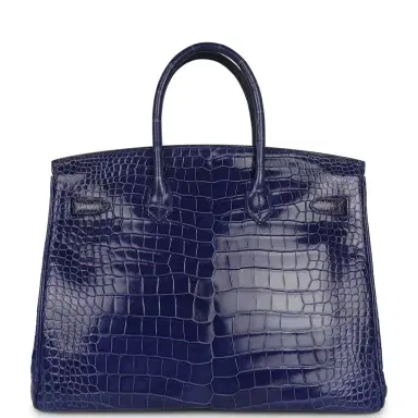 HERMÈS Pre-owned Hermes Birkin 35 Bleu Electric Shiny Porosus Crocodile Palladium Hardware | Thumbnail 4 HERMÈS Pre-owned Hermes Birkin 35 Bleu Electric Shiny Porosus Crocodile Palladium Hardware | Thumbnail 4