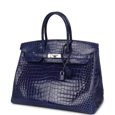 HERMÈS Pre-owned Hermes Birkin 35 Bleu Electric Shiny Porosus Crocodile Palladium Hardware | Thumbnail 5 HERMÈS Pre-owned Hermes Birkin 35 Bleu Electric Shiny Porosus Crocodile Palladium Hardware | Thumbnail 5