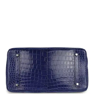 HERMÈS Pre-owned Hermes Birkin 35 Bleu Electric Shiny Porosus Crocodile Palladium Hardware | Thumbnail 6 HERMÈS Pre-owned Hermes Birkin 35 Bleu Electric Shiny Porosus Crocodile Palladium Hardware | Thumbnail 6