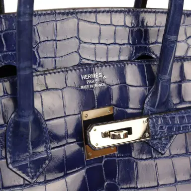 HERMÈS Pre-owned Hermes Birkin 35 Bleu Electric Shiny Porosus Crocodile Palladium Hardware | Thumbnail 7 HERMÈS Pre-owned Hermes Birkin 35 Bleu Electric Shiny Porosus Crocodile Palladium Hardware | Thumbnail 7