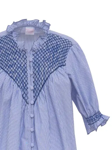 Loretta Caponi Milvia Smocked Cotton Short-Sleeve Blouse | Thumbnail 3 Loretta Caponi Milvia Smocked Cotton Short-Sleeve Blouse | Thumbnail 3