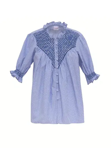 Loretta Caponi Milvia Smocked Cotton Short-Sleeve Blouse | Thumbnail 1 Loretta Caponi Milvia Smocked Cotton Short-Sleeve Blouse | Thumbnail 1