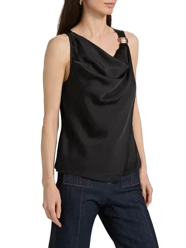 Cinq à Sept Women's Bangle Elora Cowlneck Satin Top - Black | Thumbnail 4 Cinq à Sept Women's Bangle Elora Cowlneck Satin Top - Black | Thumbnail 4
