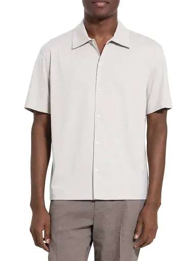 Theory Men's Striped Cotton-Blend Relaxed Shirt - Silver Cloud | Thumbnail 3 Theory Men's Striped Cotton-Blend Relaxed Shirt - Silver Cloud | Thumbnail 3