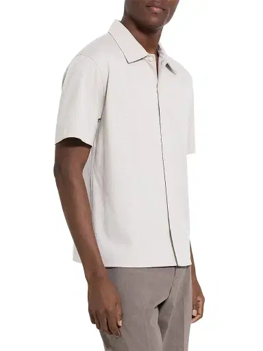 Theory Men's Striped Cotton-Blend Relaxed Shirt - Silver Cloud | Thumbnail 4 Theory Men's Striped Cotton-Blend Relaxed Shirt - Silver Cloud | Thumbnail 4