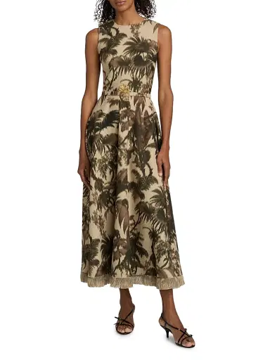 Oscar de la Renta Women's Palm Crepe De Chine Belted Midi-Dress - Espresso | Thumbnail 3 Oscar de la Renta Women's Palm Crepe De Chine Belted Midi-Dress - Espresso | Thumbnail 3