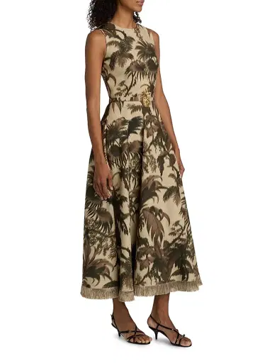 Oscar de la Renta Women's Palm Crepe De Chine Belted Midi-Dress - Espresso | Thumbnail 4 Oscar de la Renta Women's Palm Crepe De Chine Belted Midi-Dress - Espresso | Thumbnail 4