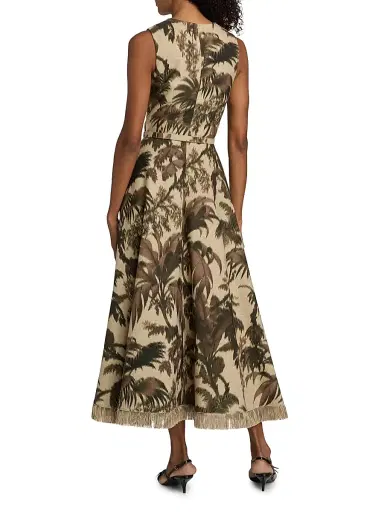 Oscar de la Renta Women's Palm Crepe De Chine Belted Midi-Dress - Espresso | Thumbnail 5 Oscar de la Renta Women's Palm Crepe De Chine Belted Midi-Dress - Espresso | Thumbnail 5