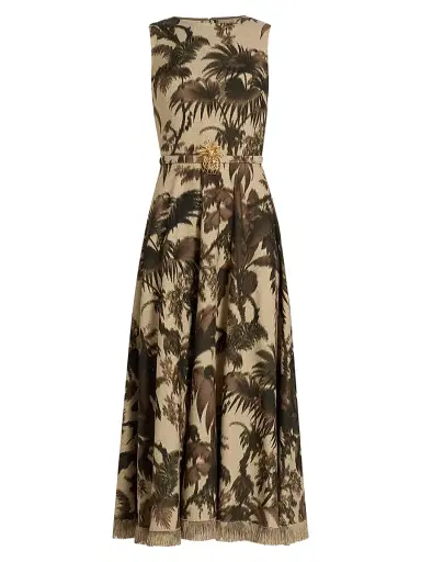 Oscar de la Renta Women's Palm Crepe De Chine Belted Midi-Dress - Espresso | Thumbnail 1 Oscar de la Renta Women's Palm Crepe De Chine Belted Midi-Dress - Espresso | Thumbnail 1