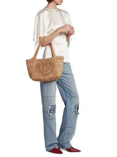 Stella McCartney Women's Salt & Pepper Crocheted Raffia Tote Bag - Natural Teak | Thumbnail 2 Stella McCartney Women's Salt & Pepper Crocheted Raffia Tote Bag - Natural Teak | Thumbnail 2