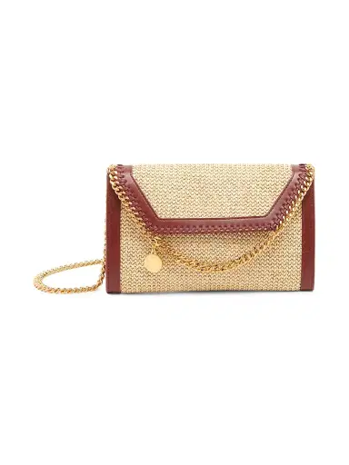 Stella McCartney Women's Falabella Chain-Trimmed Raffia Wallet - Natural Cherry | Thumbnail 1 Stella McCartney Women's Falabella Chain-Trimmed Raffia Wallet - Natural Cherry | Thumbnail 1