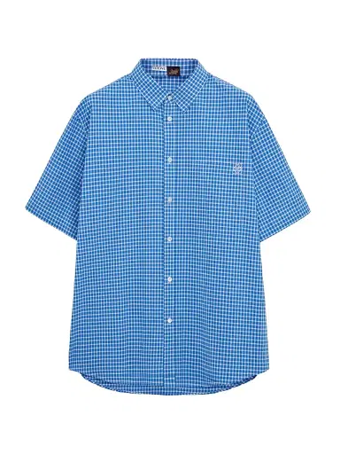 LOEWE Men's x Paula's Ibiza Check Cotton-Blend Short-Sleeve Shirt - Blue White | Thumbnail 1 LOEWE Men's x Paula's Ibiza Check Cotton-Blend Short-Sleeve Shirt - Blue White | Thumbnail 1