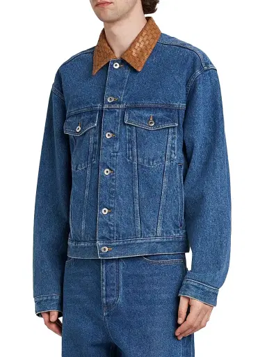 Bottega Veneta Men's Intrecciato Collar Denim Trucker Jacket - Medium Blue - Size 44 | Thumbnail 4 Bottega Veneta Men's Intrecciato Collar Denim Trucker Jacket - Medium Blue - Size 44 | Thumbnail 4