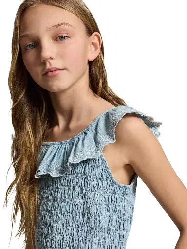 Polo Ralph Lauren Little Girl's & Girl's Blueberry-Overlay Chambray Smocked Dress - New Medium Wash | Thumbnail 5 Polo Ralph Lauren Little Girl's & Girl's Blueberry-Overlay Chambray Smocked Dress - New Medium Wash | Thumbnail 5
