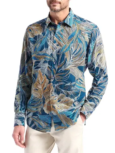 Robert Graham Men's Chorro Embroidered Leaf Print Shirt | Thumbnail 3 Robert Graham Men's Chorro Embroidered Leaf Print Shirt | Thumbnail 3