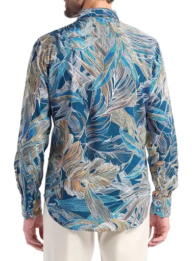 Robert Graham Men's Chorro Embroidered Leaf Print Shirt | Thumbnail 4 Robert Graham Men's Chorro Embroidered Leaf Print Shirt | Thumbnail 4