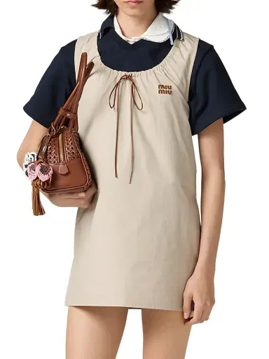 Miu Miu Women's Panama Cotton Dress - Beige Khaki | Thumbnail 2 Miu Miu Women's Panama Cotton Dress - Beige Khaki | Thumbnail 2
