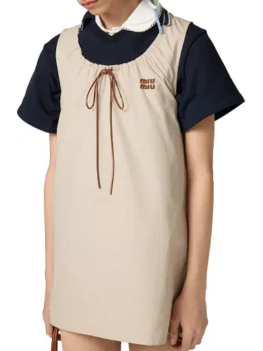 Miu Miu Women's Panama Cotton Dress - Beige Khaki | Thumbnail 3 Miu Miu Women's Panama Cotton Dress - Beige Khaki | Thumbnail 3