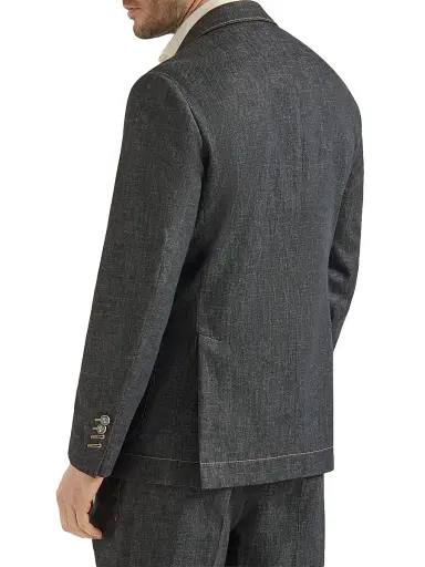 Brunello Cucinelli Men's Lightweight Denim One and a Half Breasted Deconstructed Blazer - Dark Grey - Size 48 | Thumbnail 3 Brunello Cucinelli Men's Lightweight Denim One and a Half Breasted Deconstructed Blazer - Dark Grey - Size 48 | Thumbnail 3