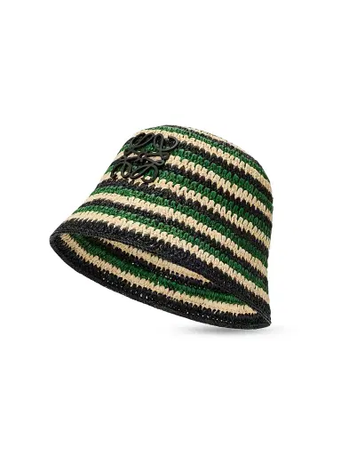 Loewe Women's x Paula's Ibiza Anagram Striped Raffia Bucket Hat - Black Green | Thumbnail 2 Loewe Women's x Paula's Ibiza Anagram Striped Raffia Bucket Hat - Black Green | Thumbnail 2