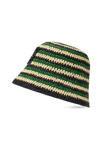 Loewe Women's x Paula's Ibiza Anagram Striped Raffia Bucket Hat - Black Green | Thumbnail 3 Loewe Women's x Paula's Ibiza Anagram Striped Raffia Bucket Hat - Black Green | Thumbnail 3