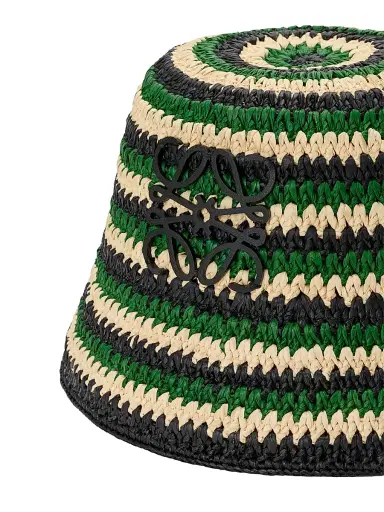 Loewe Women's x Paula's Ibiza Anagram Striped Raffia Bucket Hat - Black Green | Thumbnail 4 Loewe Women's x Paula's Ibiza Anagram Striped Raffia Bucket Hat - Black Green | Thumbnail 4